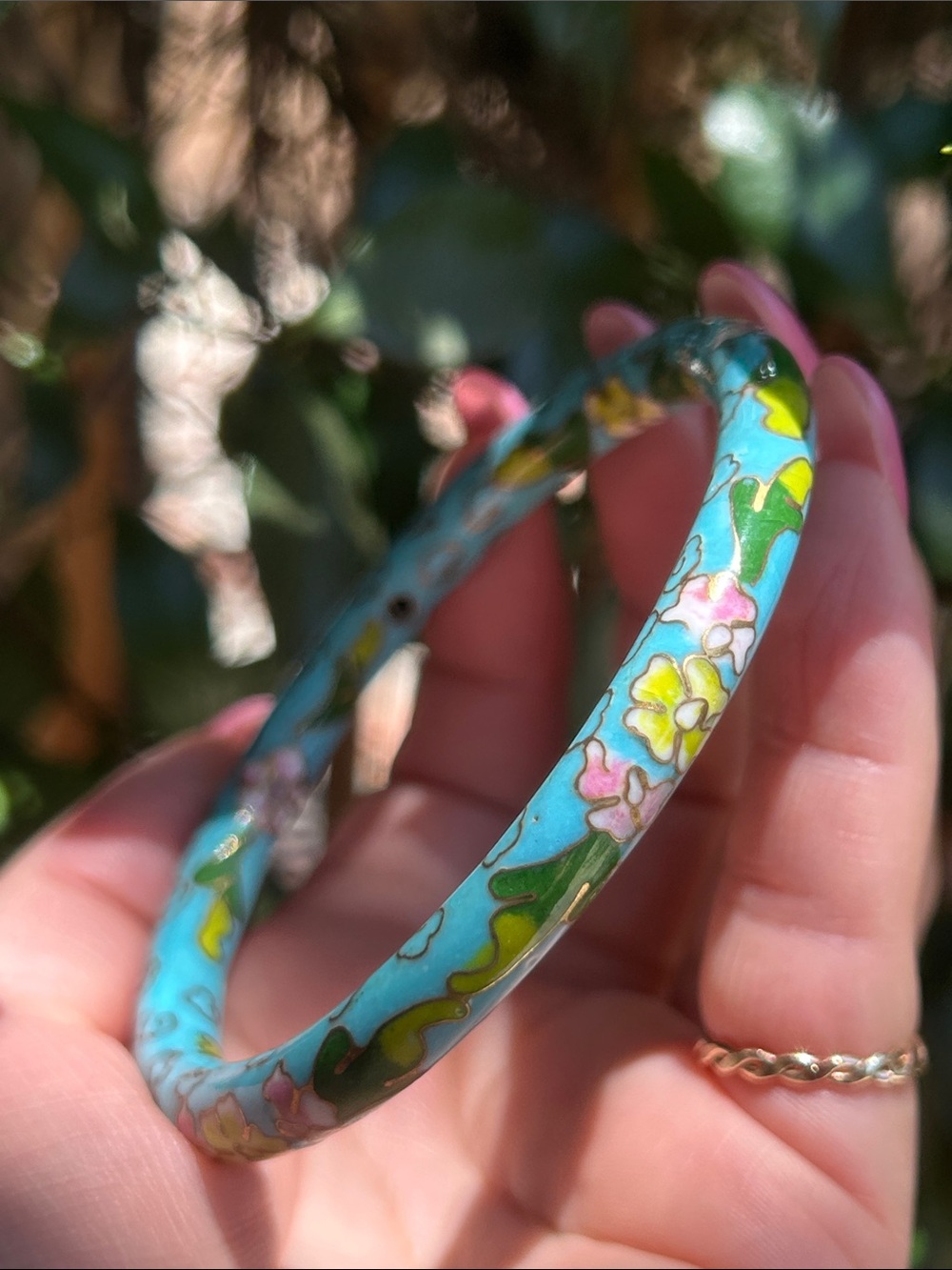 Turquoise Floral Cloisonné Bangle Bracelet